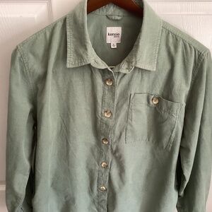 Ladies kensie jeans corduroy long sleeve light green shirt size L